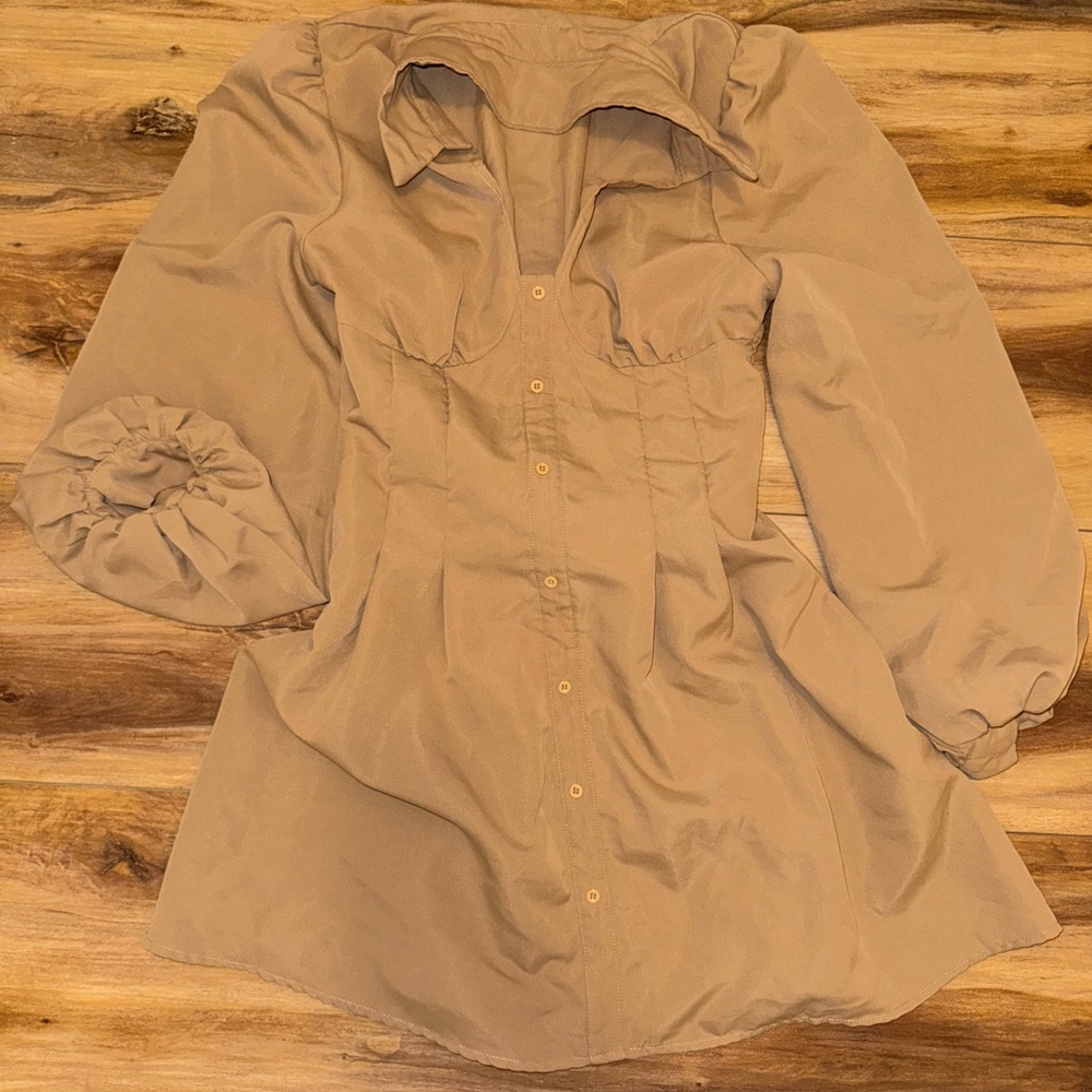 SHEIN Tan Dress with Puff Sleeves